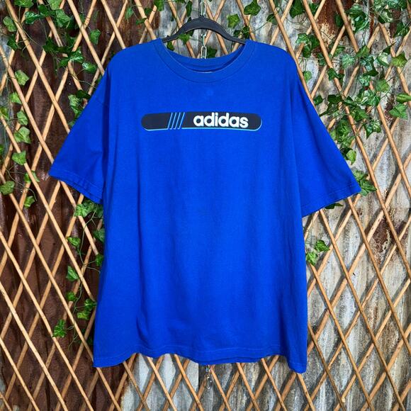 Vintage Y2K Adidas logo spellout 3 stripes 2000s t-shirt - Picture 1 of 5